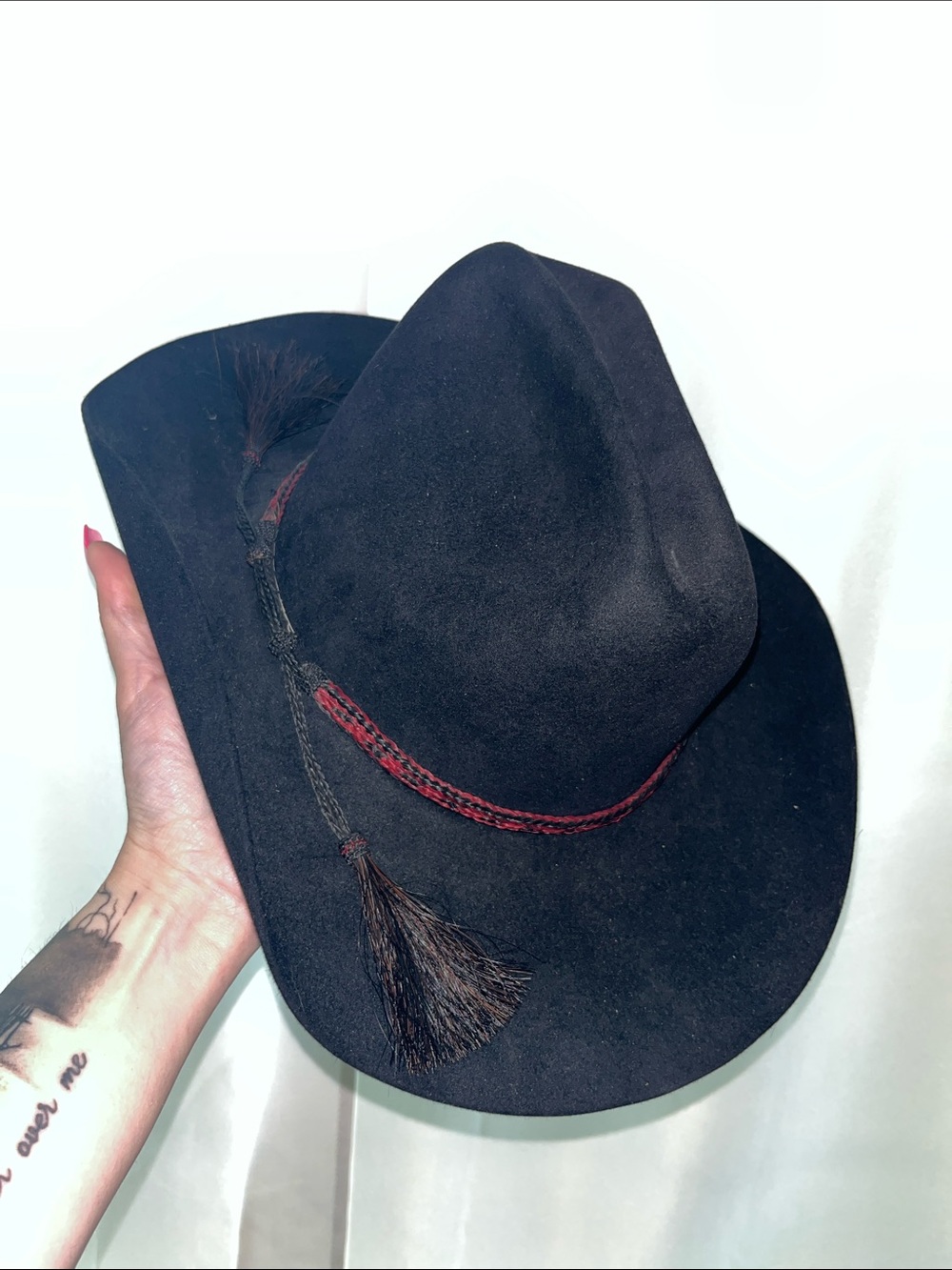 Men's Black Resistol Beaved Cowboy Hat with Red Braid Accent